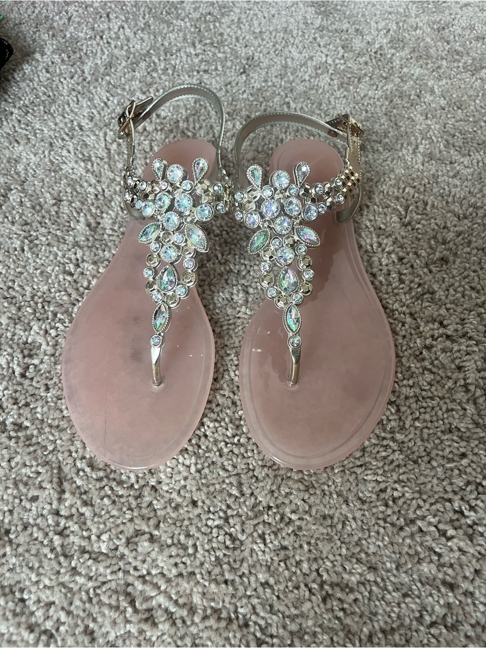 Women's Jeweled Pink Jelly Sandals